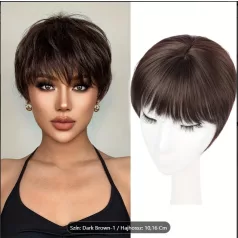   TERMÉSZETES-SÖTÉTBARNA EGYENES PEPI, TOUPEE 100% vietnámi valódi haj, egyenes