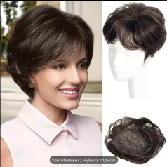   SÖTÉT MÉLY-BARNA PEPI, TOUPEE 100% vietnámi valódi haj, enyhén hullámos