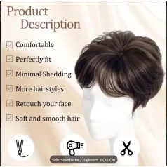   SÖTÉT MÉLY-BARNA PEPI, TOUPEE 100% vietnámi valódi haj, enyhén hullámos