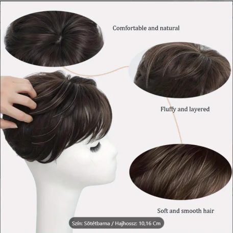 SÖTÉT MÉLY-BARNA PEPI, TOUPEE 100% vietnámi valódi haj, enyhén hullámos