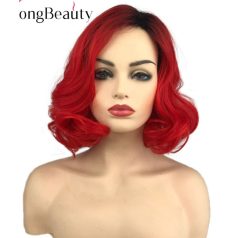   1, VOGUE! KÜLÖNLEGESEN SZÉP ÉLÉNK LÁNG-VÖRÖS OMBRE (töve fekete) PARÓKA, PRÉMIUM MINŐSÉG!