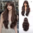 KÜLÖNLEGESEN SZÉP, SÖTÉT MÉLY-BARNA TERMÉSZETES HULLÁMOS PARÓKA, VALÓDI HAJ FELHASZNÁLÁSÁVAL!