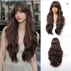   KÜLÖNLEGESEN SZÉP, SÖTÉT MÉLY-BARNA TERMÉSZETES HULLÁMOS PARÓKA, VALÓDI HAJ FELHASZNÁLÁSÁVAL!