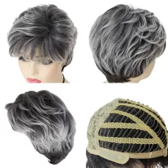   JUTKA2 PARÓKA, MODERN GYÖNYÖRŰ EZÜST-SZŰRKE SZÍNBEN, VALÓDI HAJ FELHASZNÁLÁSÁVAL