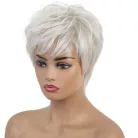 118, FEHÉR-ŐSZ RÖVID PARÓKA, SZÉP DÚS, PRÉMIUM MINŐSÉG!