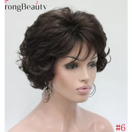 108b, ELEGÁNS, JÓ MINŐSÉGŰ SÖTÉT MÉLY-BARNA SZÉP DÚS PARÓKA, PRÉMIUM MINŐSÉG