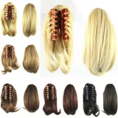   4, TERMÉSZETES FEKETE, EGYSZERŰ RÖVID LÓFAROK, KONTY, GESZTENYE SZÍN, KROKODIL CSATOS, 20 cm.