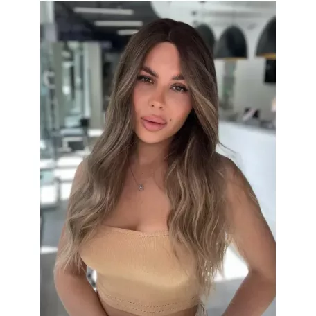 38/8, HOSSZÚ CSOKIBARNA PARÓKA, VALÓDI HAJ FELHASZNÁLÁSÁVAL